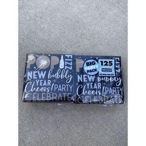 Black, Gold & Silver NYE Square Beverage Napkins 125ct. NEW